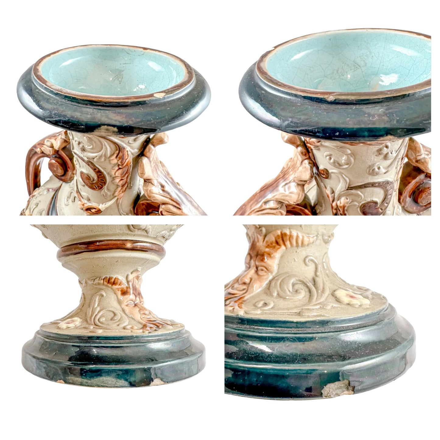 Art Nouveau Wilhelm Schiller and Sons majolica pottery double handed vase