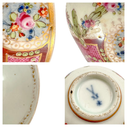 18th century floral Rococo Meissen Marcolini sucrier, gilt silver lid and saucer