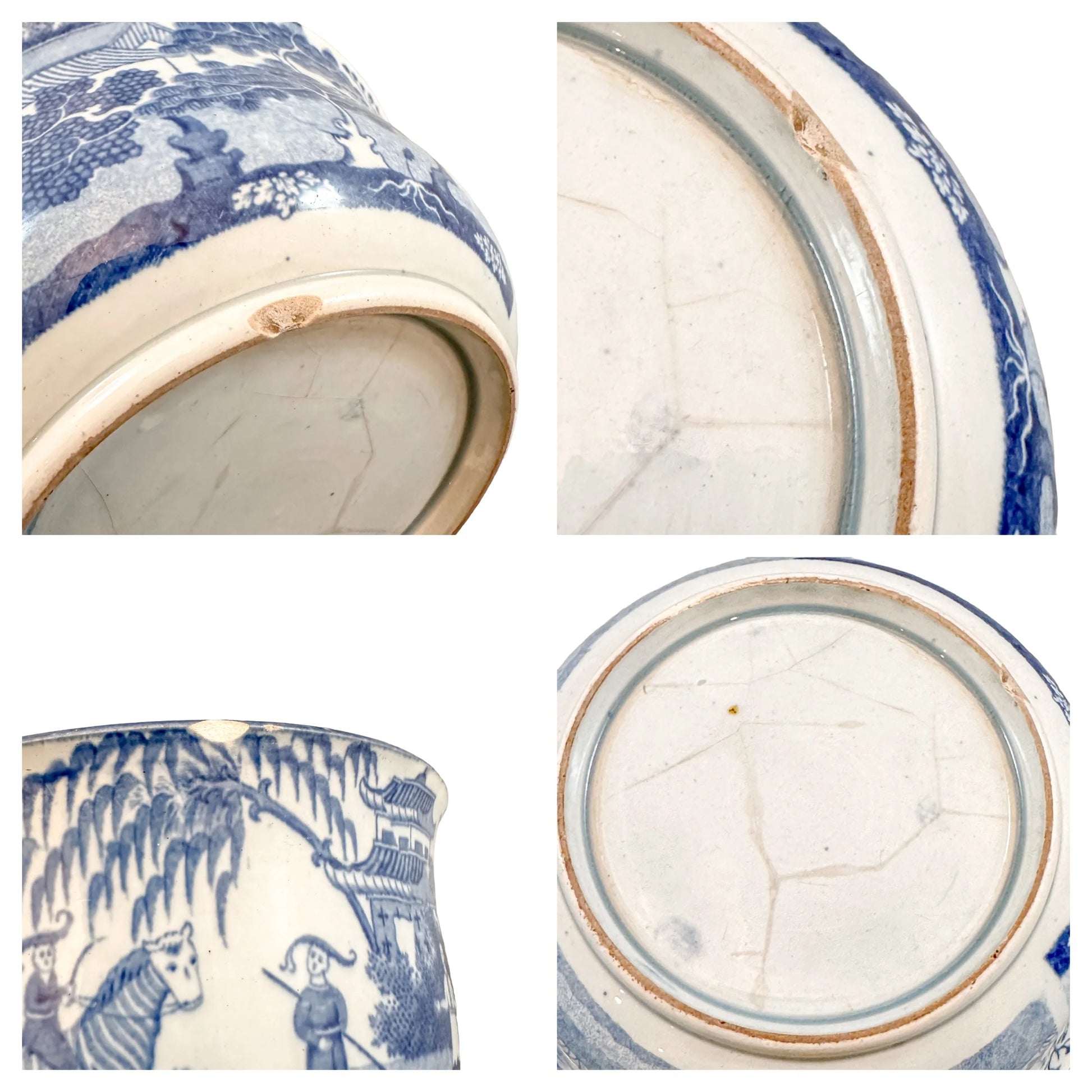 Georgian Chinoiserie Royal Staffordshire John Rogers  "Zebra" blue transferware fruit bowl