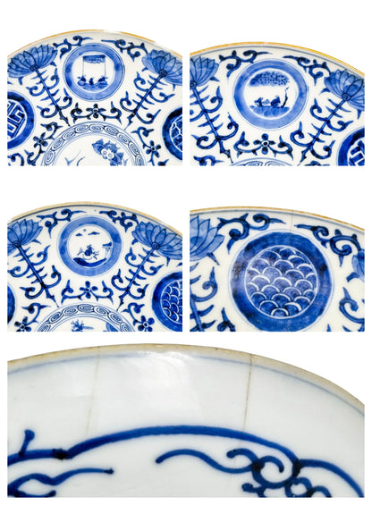 Japanese Edo blue and white porcelain charger with dragon and lotus flowers