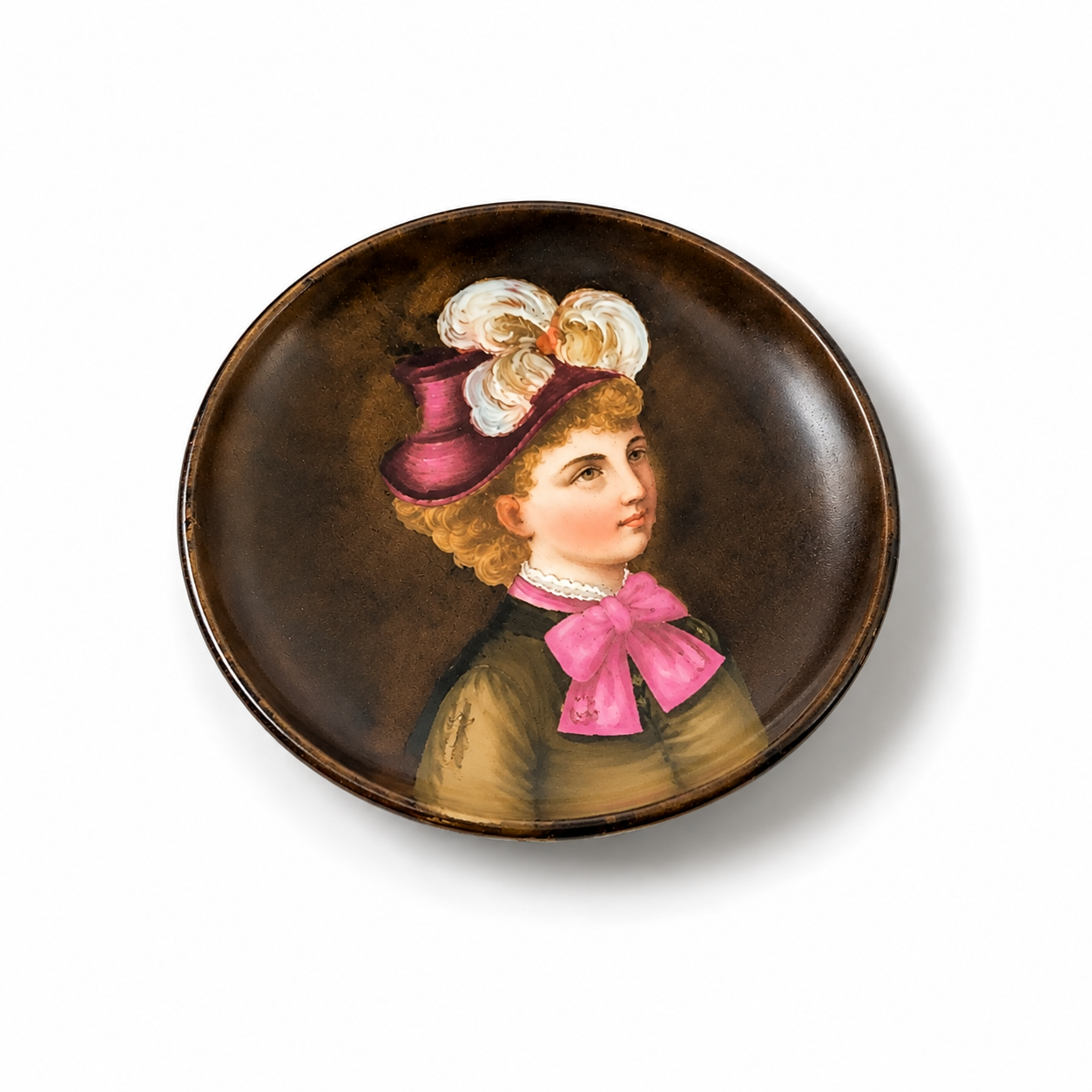 KPM porcelain dish, lady in feathered hat