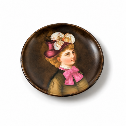 KPM porcelain dish, lady in feathered hat