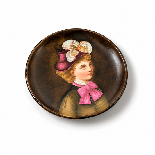 KPM porcelain dish, lady in feathered hat