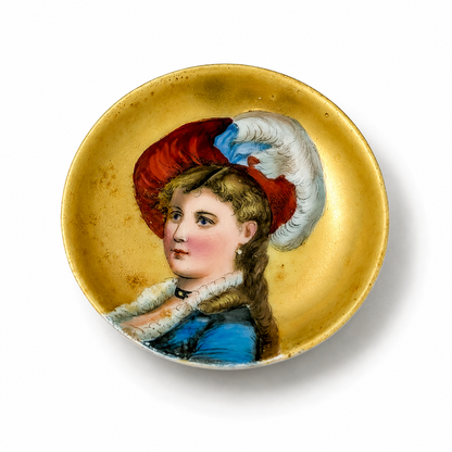 KPM porcelain dish, lady in plumed beret