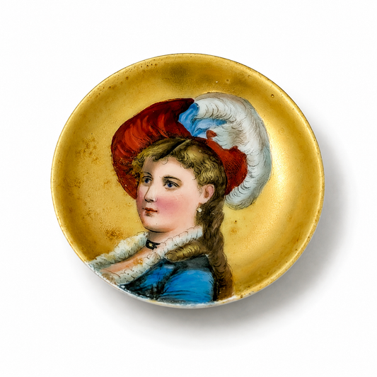 KPM porcelain dish, lady in plumed beret
