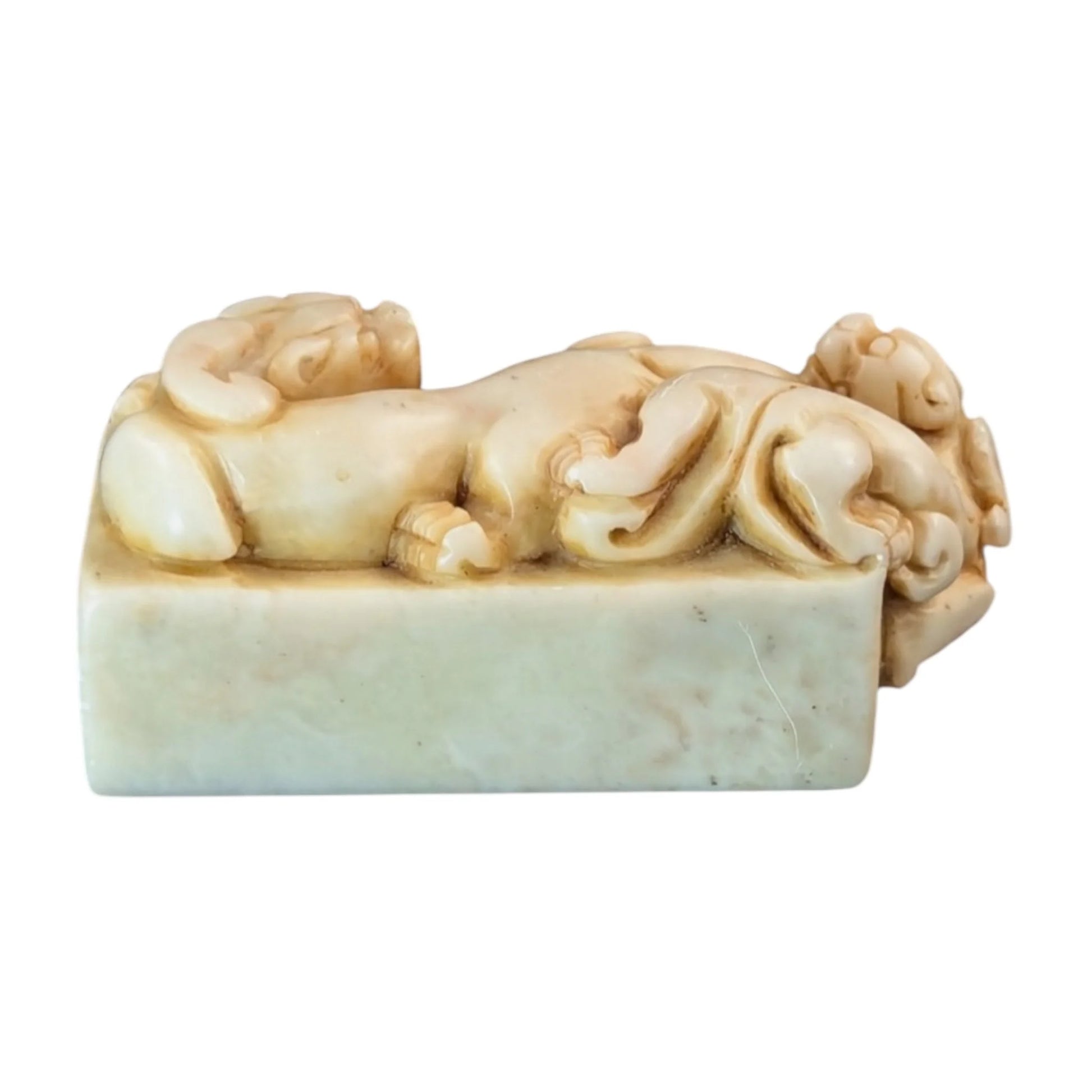 Shoushan stone seal with pair of Shi Lions