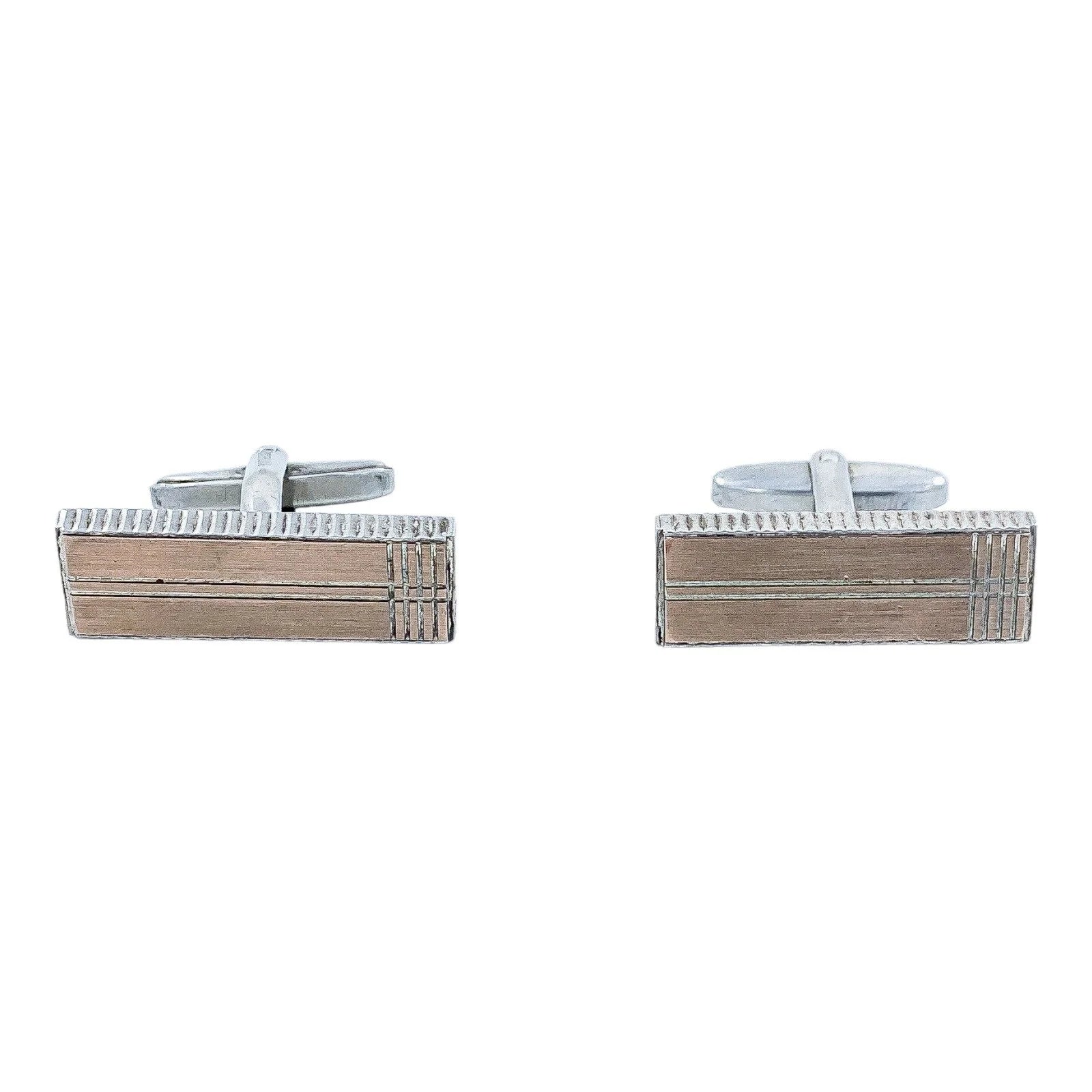 Two pairs of vintage gentlemen's sterling silver cufflinks, pink gold and “Groom” set