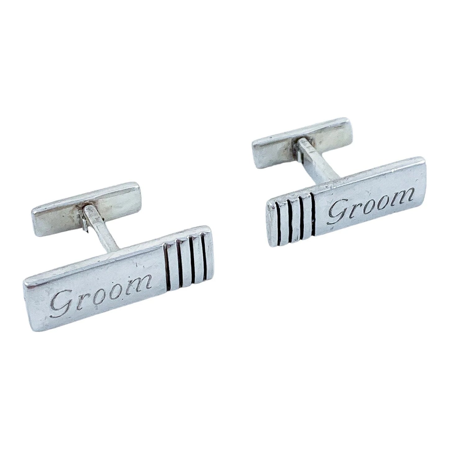 Two pairs of vintage gentlemen's sterling silver cufflinks, pink gold and “Groom” set