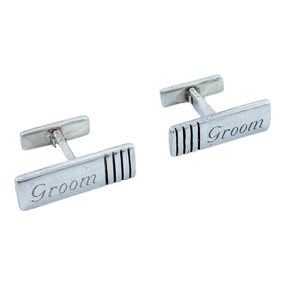 Two pairs of vintage gentlemen's sterling silver cufflinks, pink gold and “Groom” set