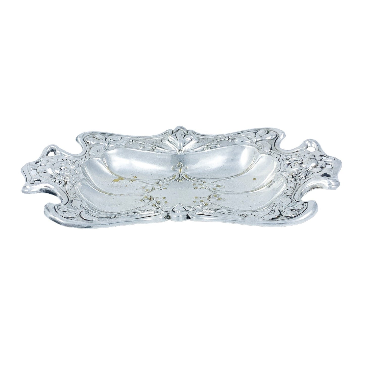 1890’s Art Nouveau oblong trinket dish embossed with foliage and women's faces