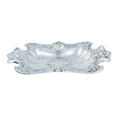 1890’s Art Nouveau oblong trinket dish embossed with foliage and women's faces