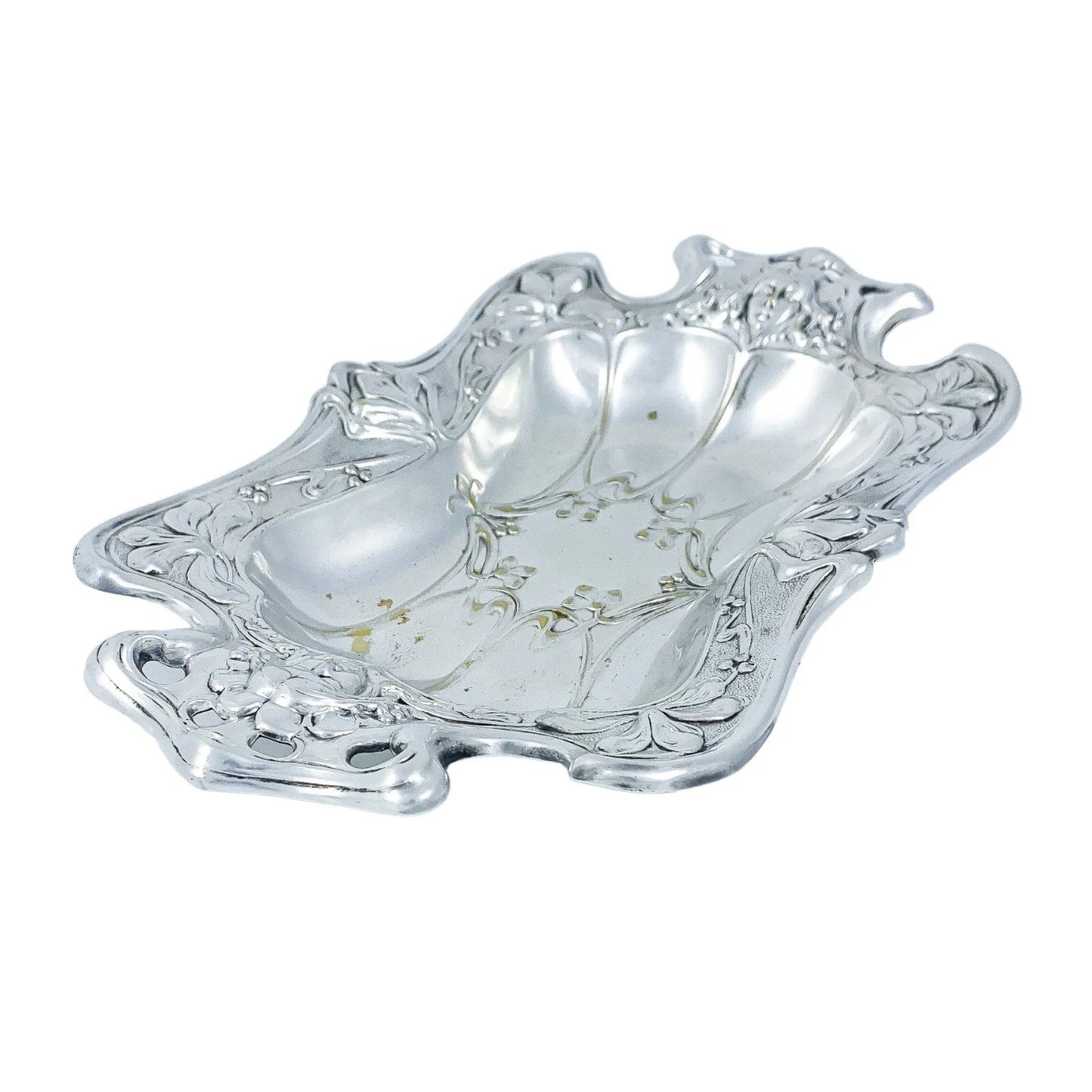 1890’s Art Nouveau oblong trinket dish embossed with foliage and women's faces