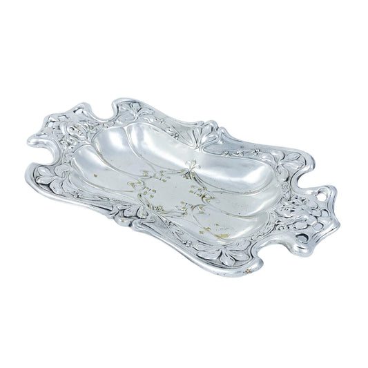 1890’s Art Nouveau oblong trinket dish embossed with foliage and women's faces