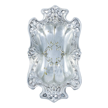 1890’s Art Nouveau oblong trinket dish embossed with foliage and women's faces
