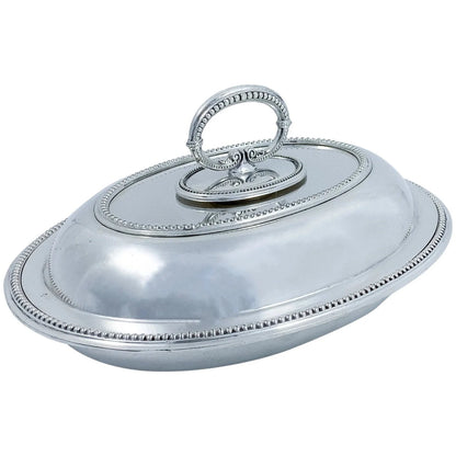 Victorian Hukin & Heath silver plated oval entrée serving tureen dish with ornate beaded borders and handle