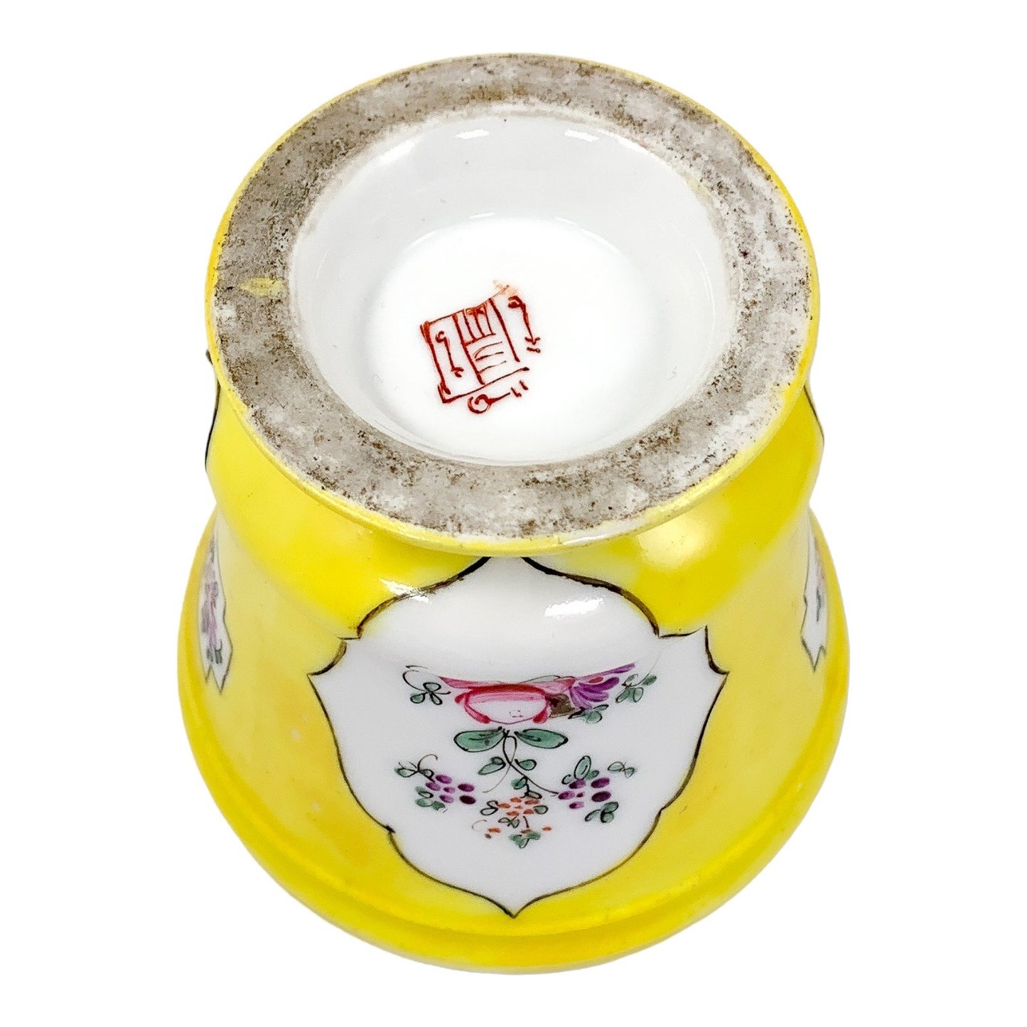 Edme Samson Paris porcelain yellow inkwell and penholder with gilt bronze top, Chinese export style