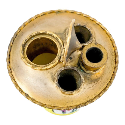 Edme Samson Paris porcelain yellow inkwell and penholder with gilt bronze top, Chinese export style