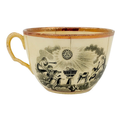 Georgian Staffordshire pink lustre cup in memory of Princess Charlotte, 1817