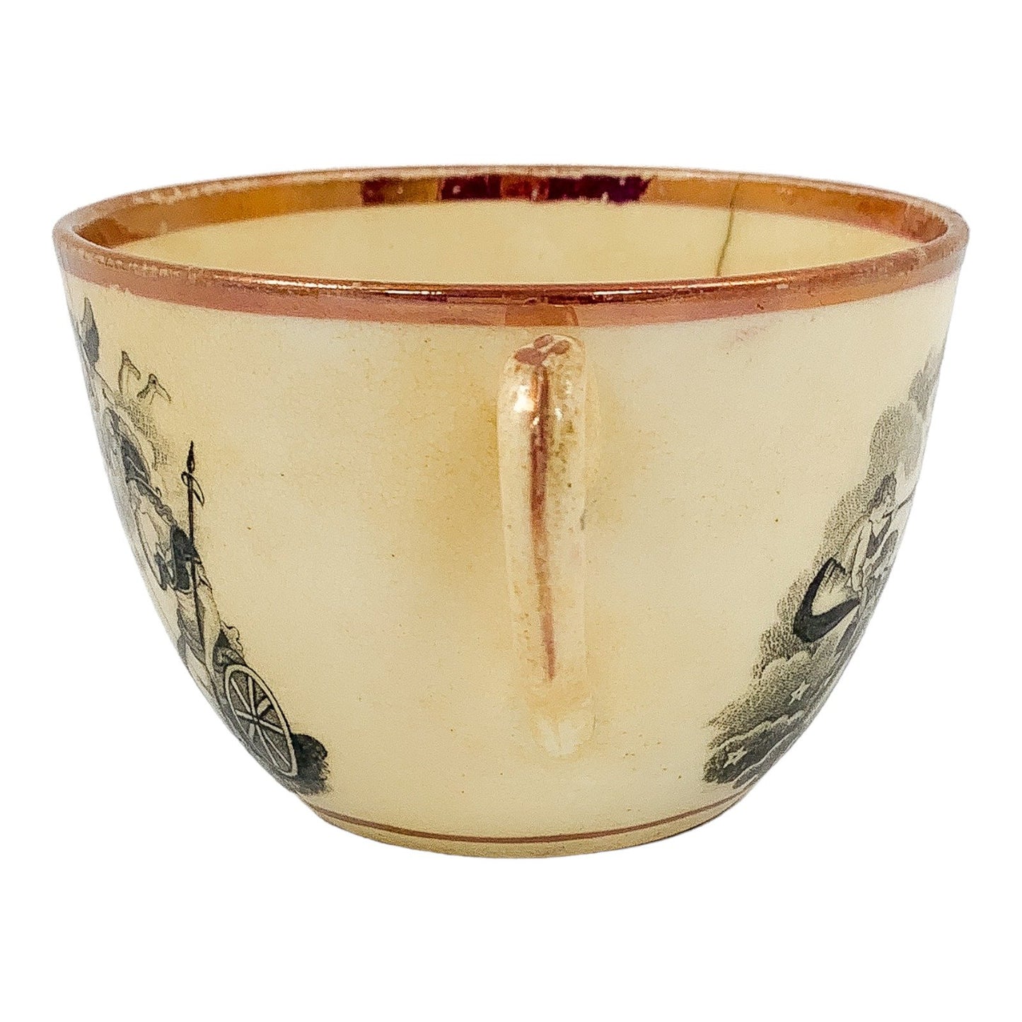 Georgian Staffordshire pink lustre cup in memory of Princess Charlotte, 1817