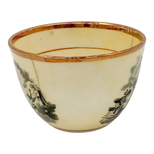 Georgian Staffordshire pink lustre cup in memory of Princess Charlotte, 1817