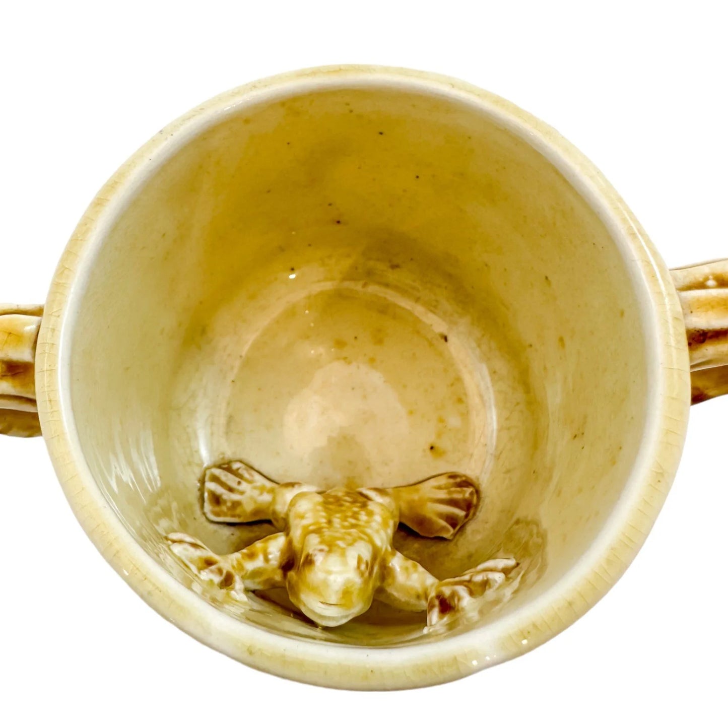 Victorian Sunderland two-handled loving cup, frog mug with "Jolly Topers" design