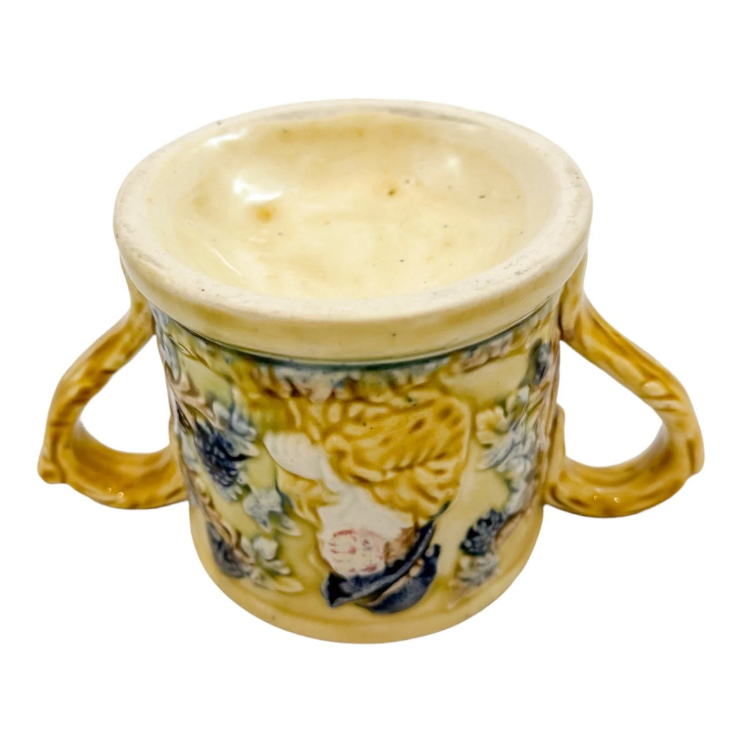 Victorian Sunderland two-handled loving cup, frog mug with "Jolly Topers" design