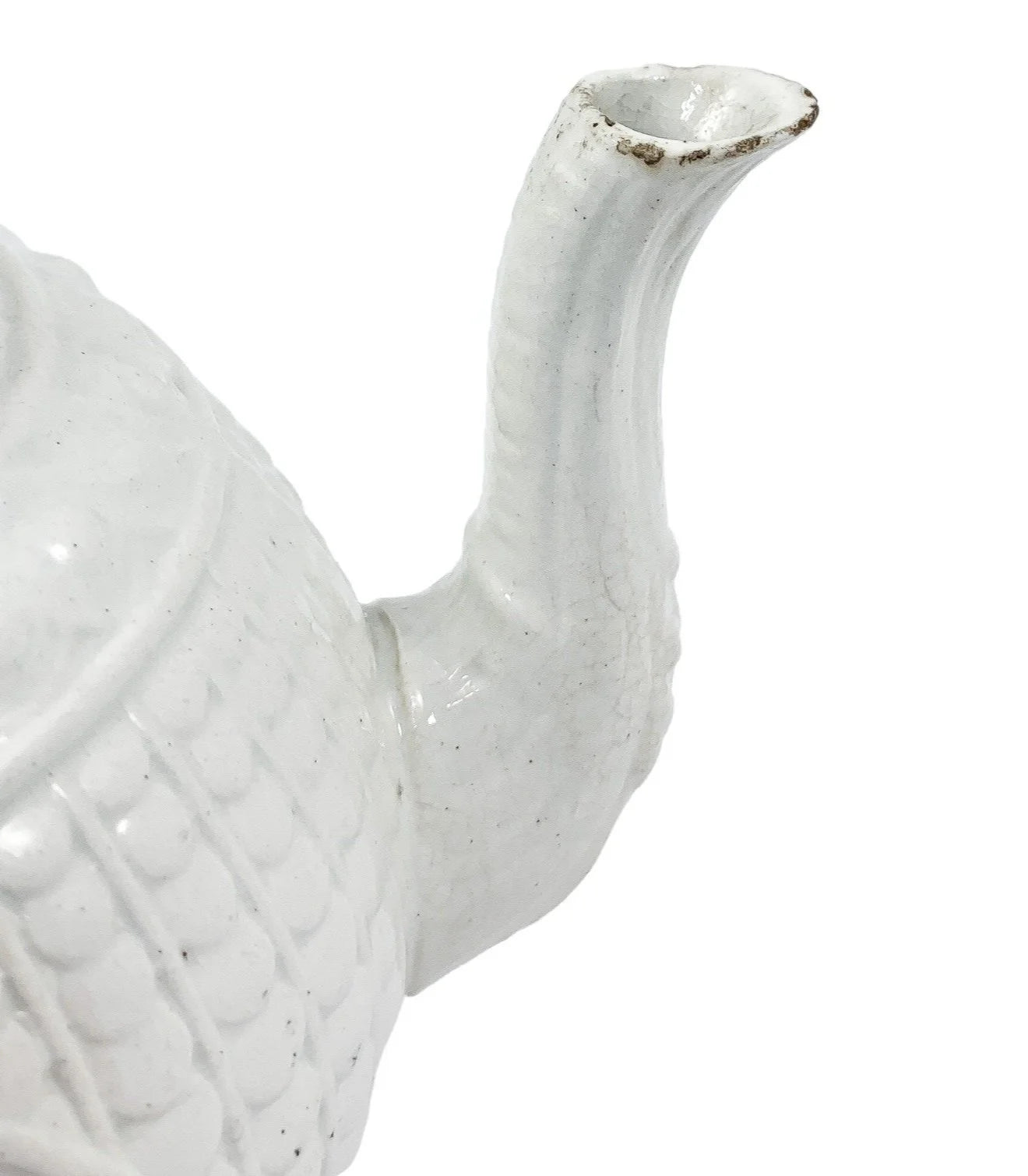 1820's Georgian moulded creamware teapot with black transfer print panels of lady with a birdcage