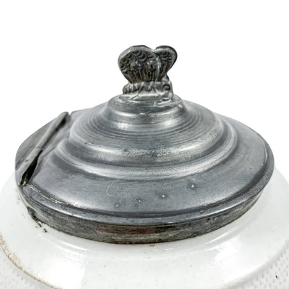 1870’s Arts & Crafts Staffordshire salt glazed stoneware gilded bamboo relief teapot with butterfly finial to pewter lid