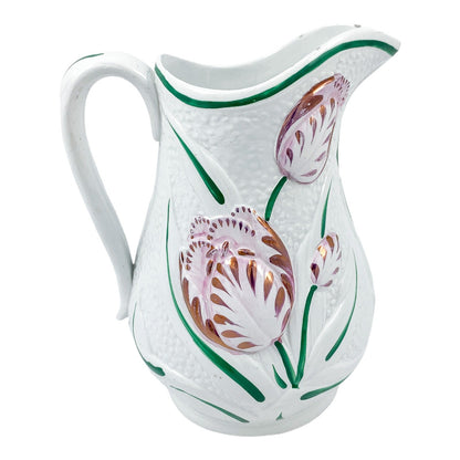 Victorian Staffordshire pottery lustreware moulded Tulip jug, after James Dudson