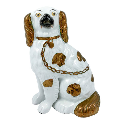 Victorian Staffordshire pottery copper lustreware flatback mantle Spaniel dog
