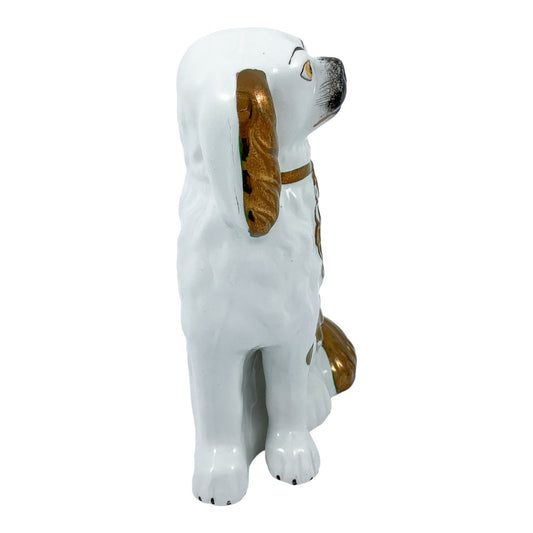 Victorian Staffordshire pottery copper lustreware flatback mantle Spaniel dog