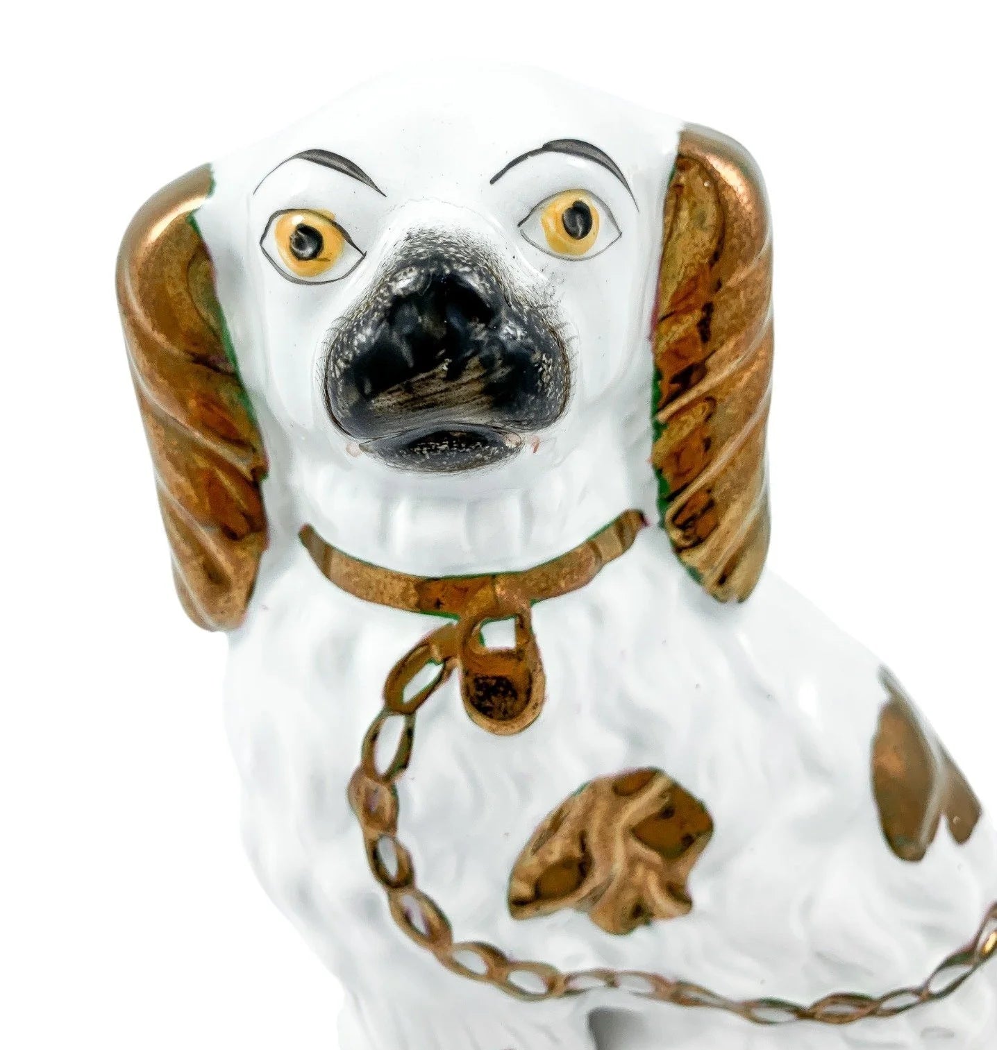 Victorian Staffordshire pottery copper lustreware flatback mantle Spaniel dog