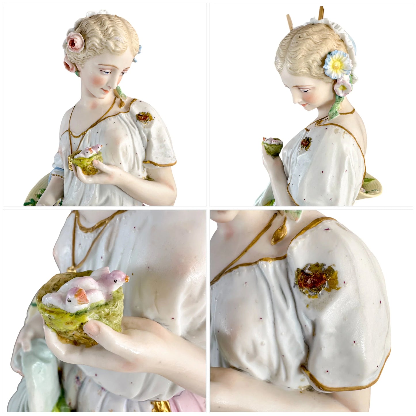 Rare monumental Vion & Baury French bisque porcelain figures 60 cm, Rococo Revival pastoral scene c.1870