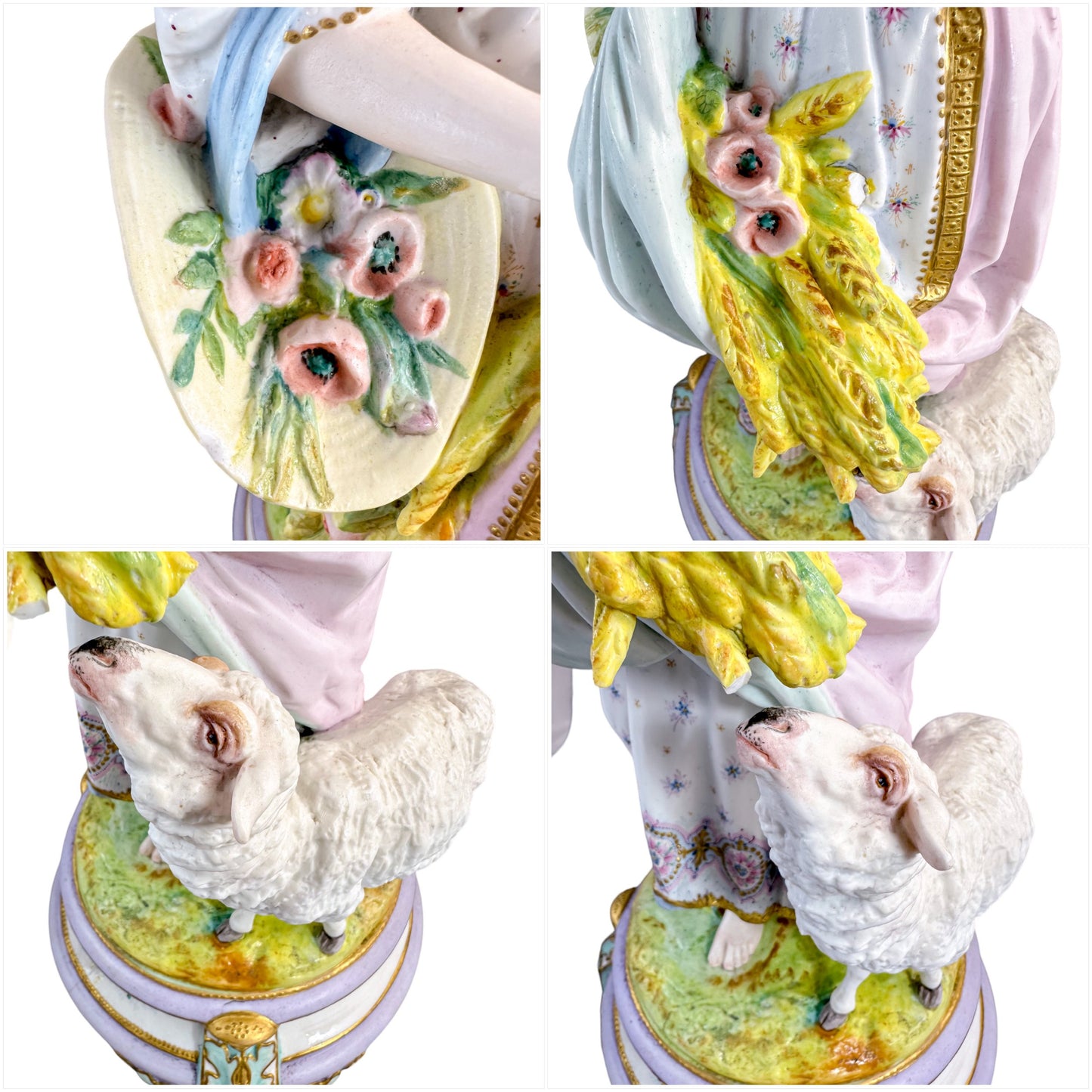 Rare monumental Vion & Baury French bisque porcelain figures 60 cm, Rococo Revival pastoral scene c.1870