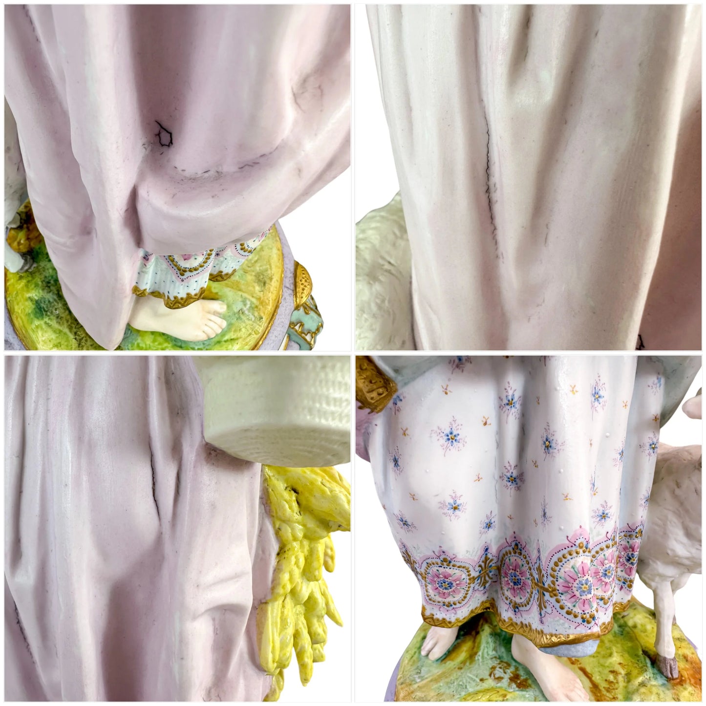 Rare monumental Vion & Baury French bisque porcelain figures 60 cm, Rococo Revival pastoral scene c.1870
