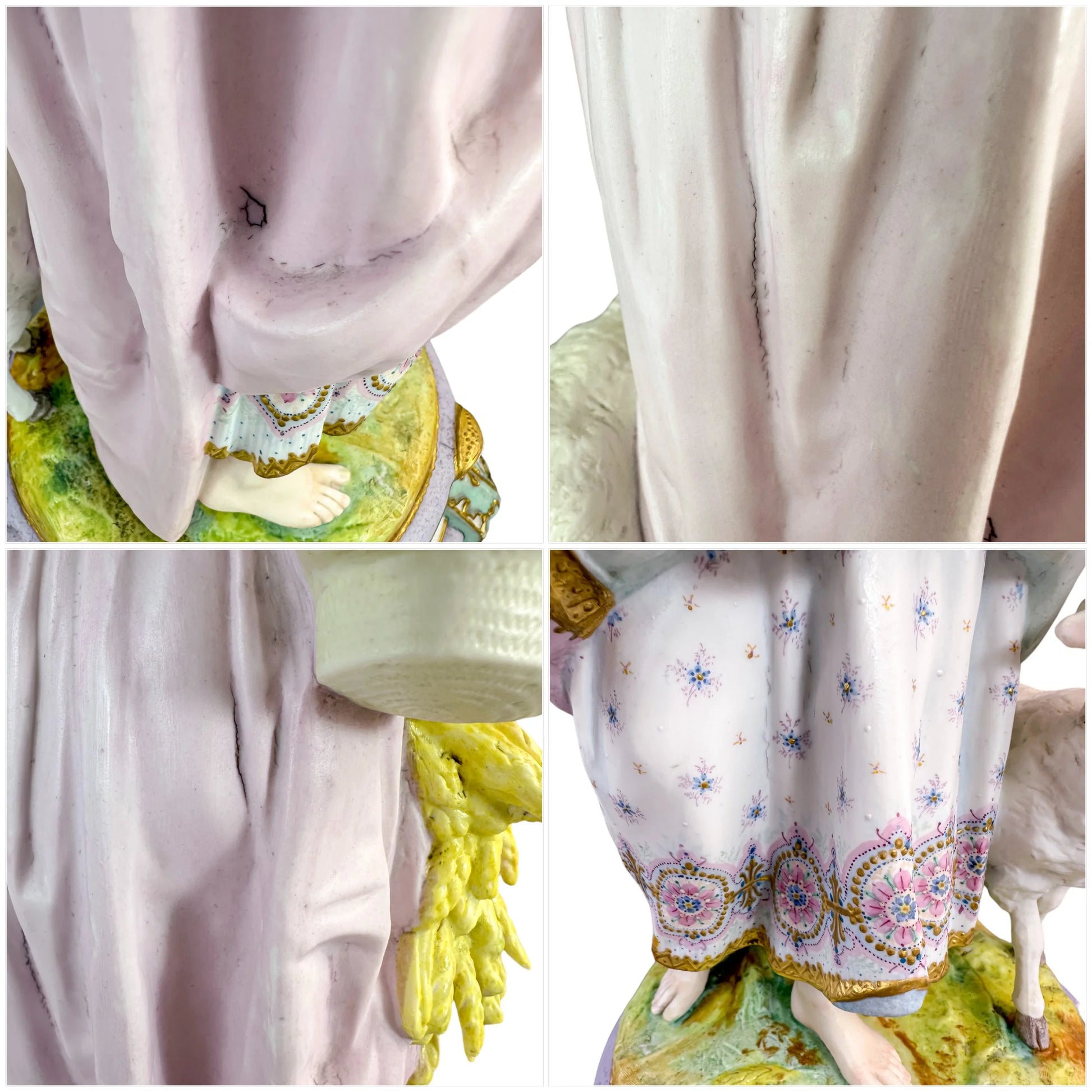 Rare monumental Vion & Baury French bisque porcelain figures 60 cm, Rococo Revival pastoral scene c.1870