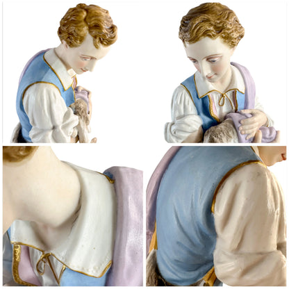 Rare monumental Vion & Baury French bisque porcelain figures 60 cm, Rococo Revival pastoral scene c.1870