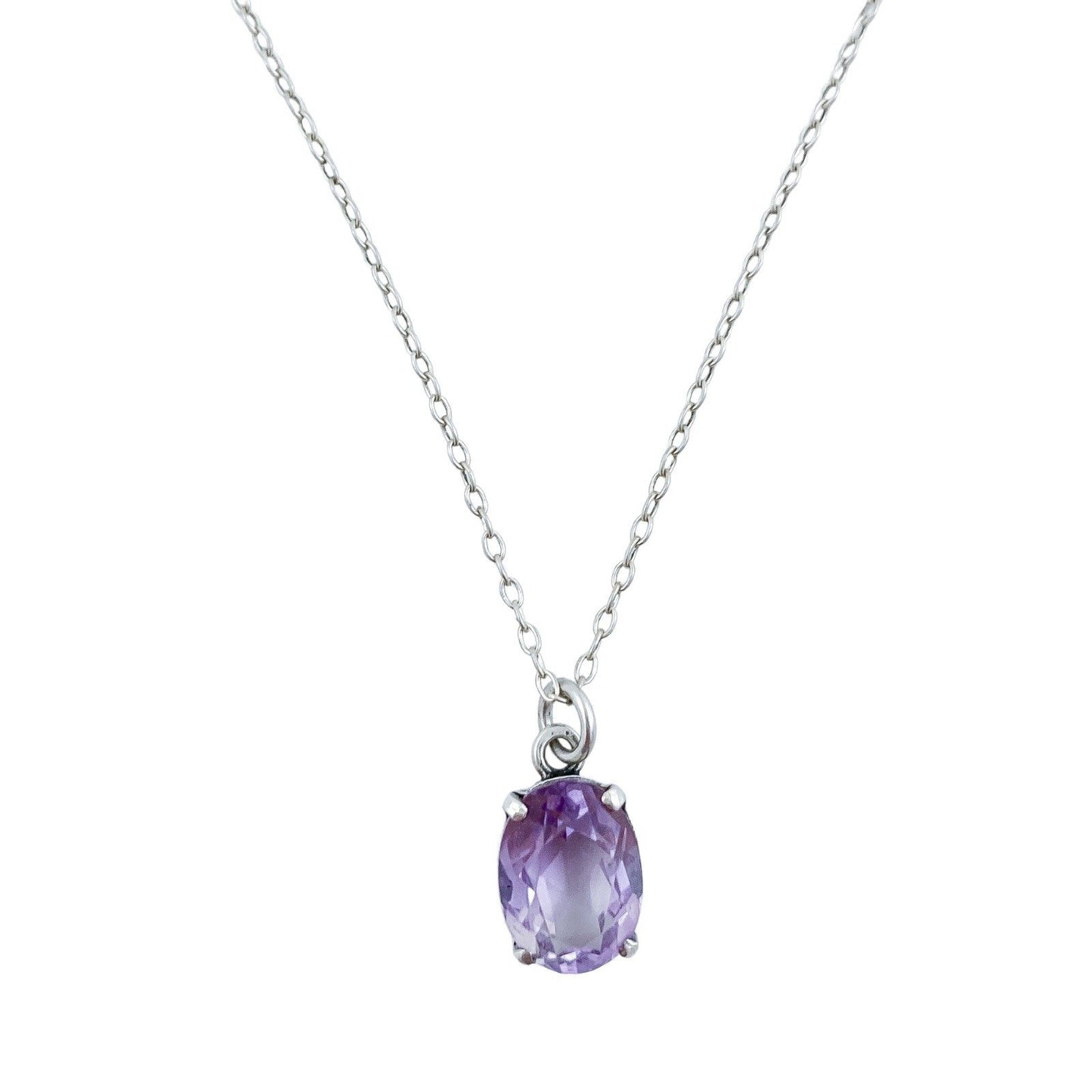 Vintage oval-cut amethyst drop necklace in sterling silver, ideal for Aquarius or Pisces