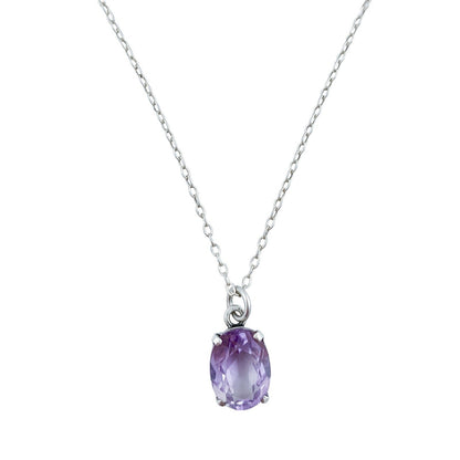 Vintage oval-cut amethyst drop necklace in sterling silver, ideal for Aquarius or Pisces