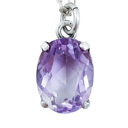 Vintage oval-cut amethyst drop necklace in sterling silver, ideal for Aquarius or Pisces