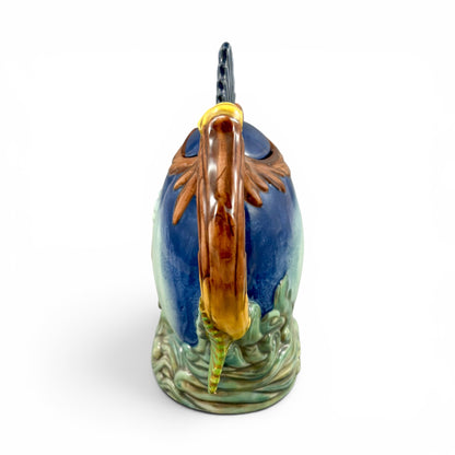Minton novelty majolica fish teapot, boxed with certificate