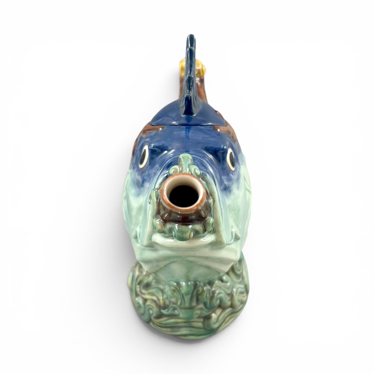 Minton novelty majolica fish teapot, boxed with certificate