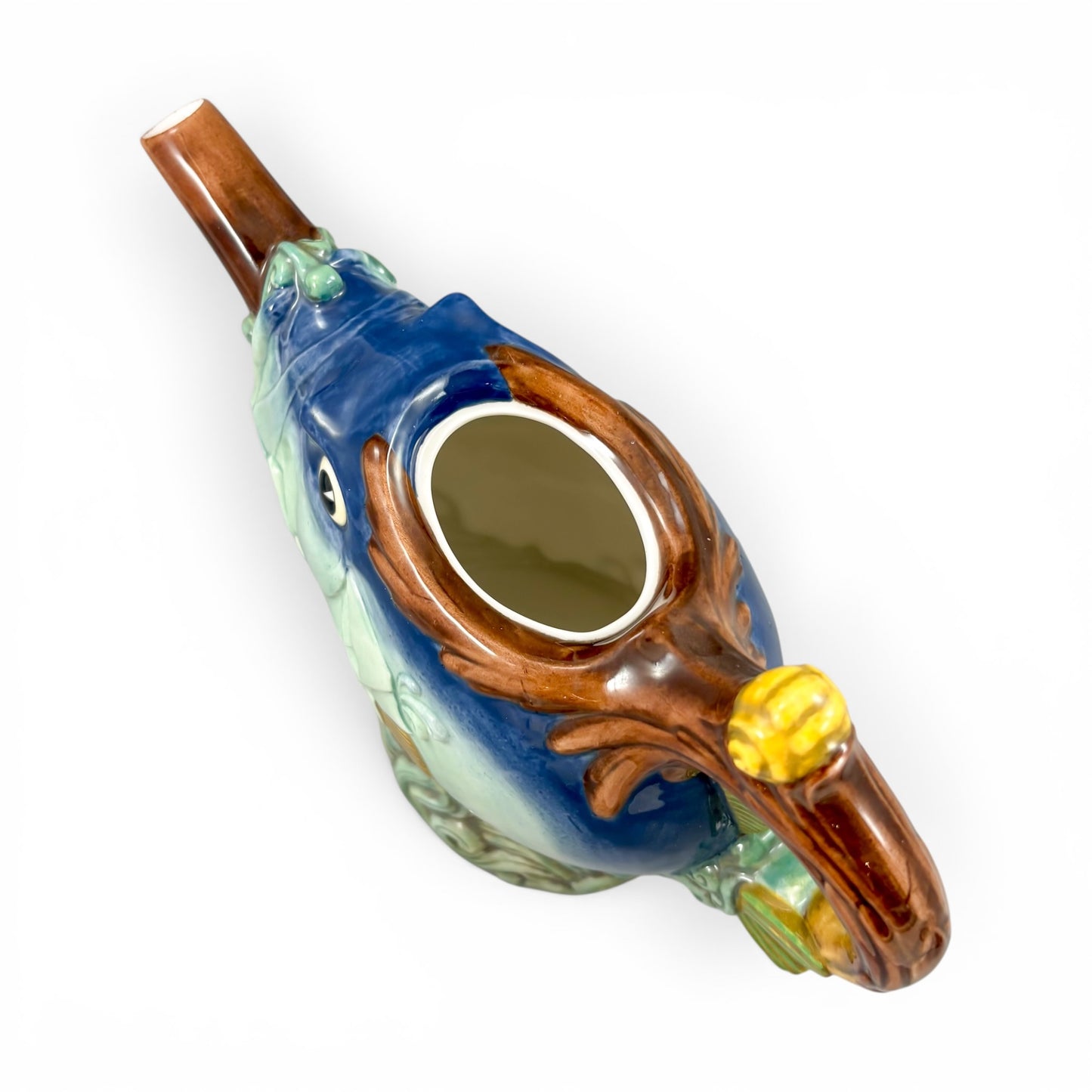 Minton novelty majolica fish teapot, boxed with certificate