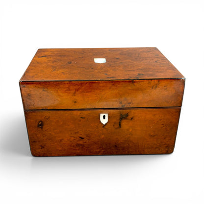 Victorian burr walnut fitted vanity box with secret mirror and drawer