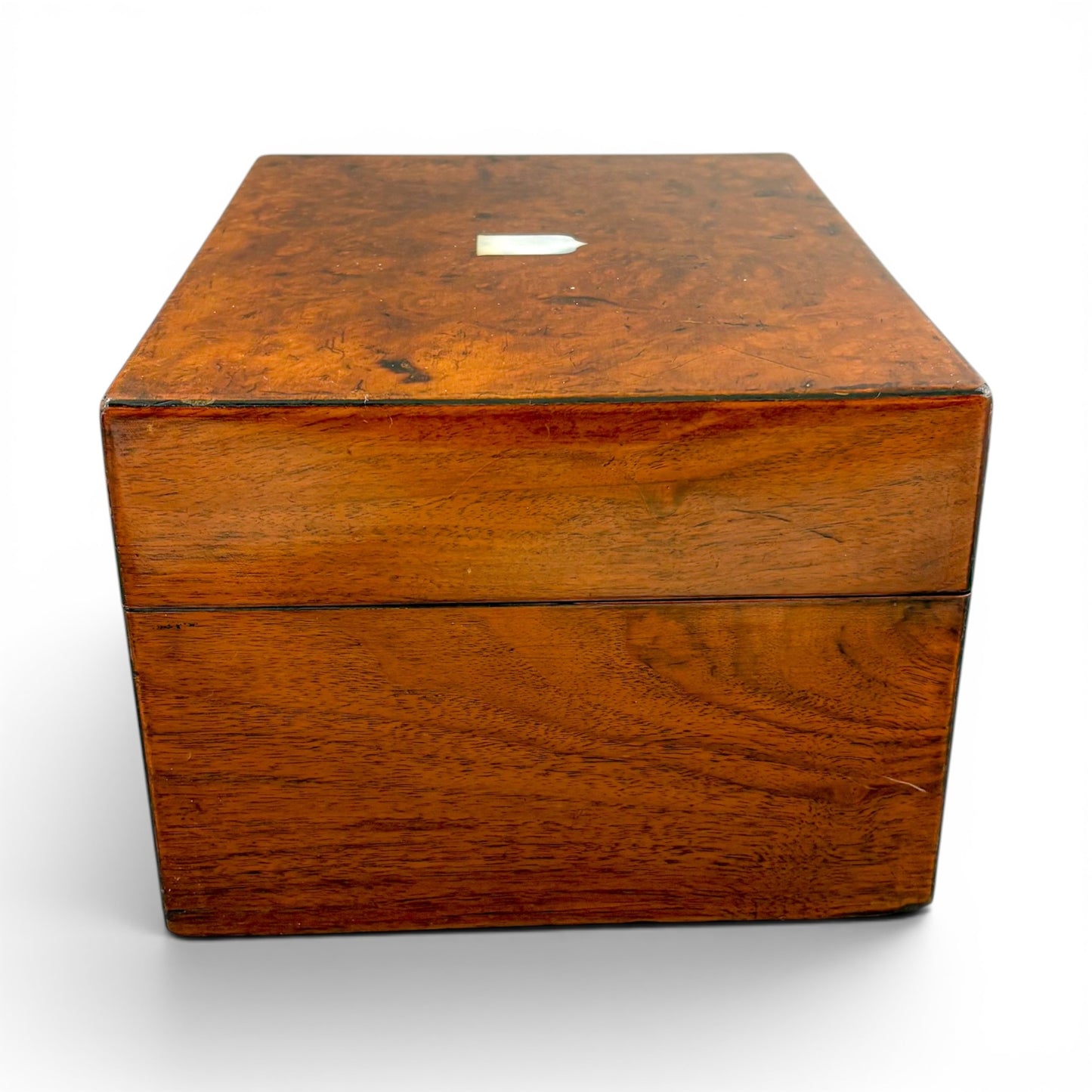 Victorian burr walnut fitted vanity box with secret mirror and drawer