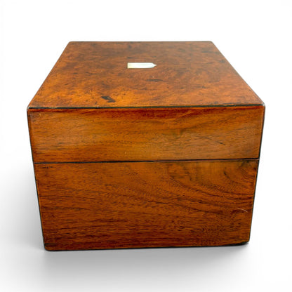 Victorian burr walnut fitted vanity box with secret mirror and drawer