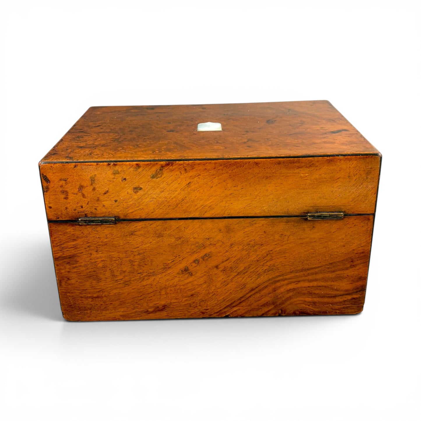 Victorian burr walnut fitted vanity box with secret mirror and drawer