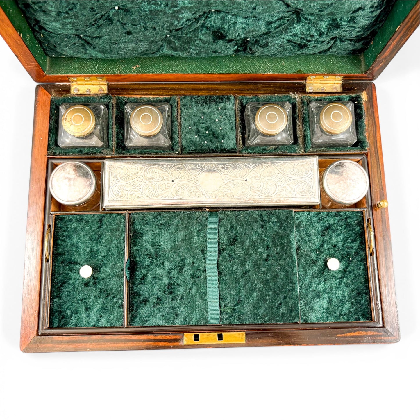 Victorian burr walnut fitted vanity box with secret mirror and drawer