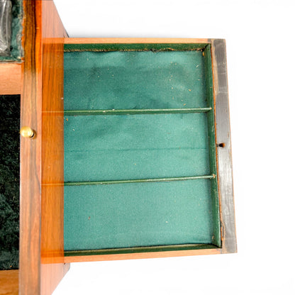 Victorian burr walnut fitted vanity box with secret mirror and drawer