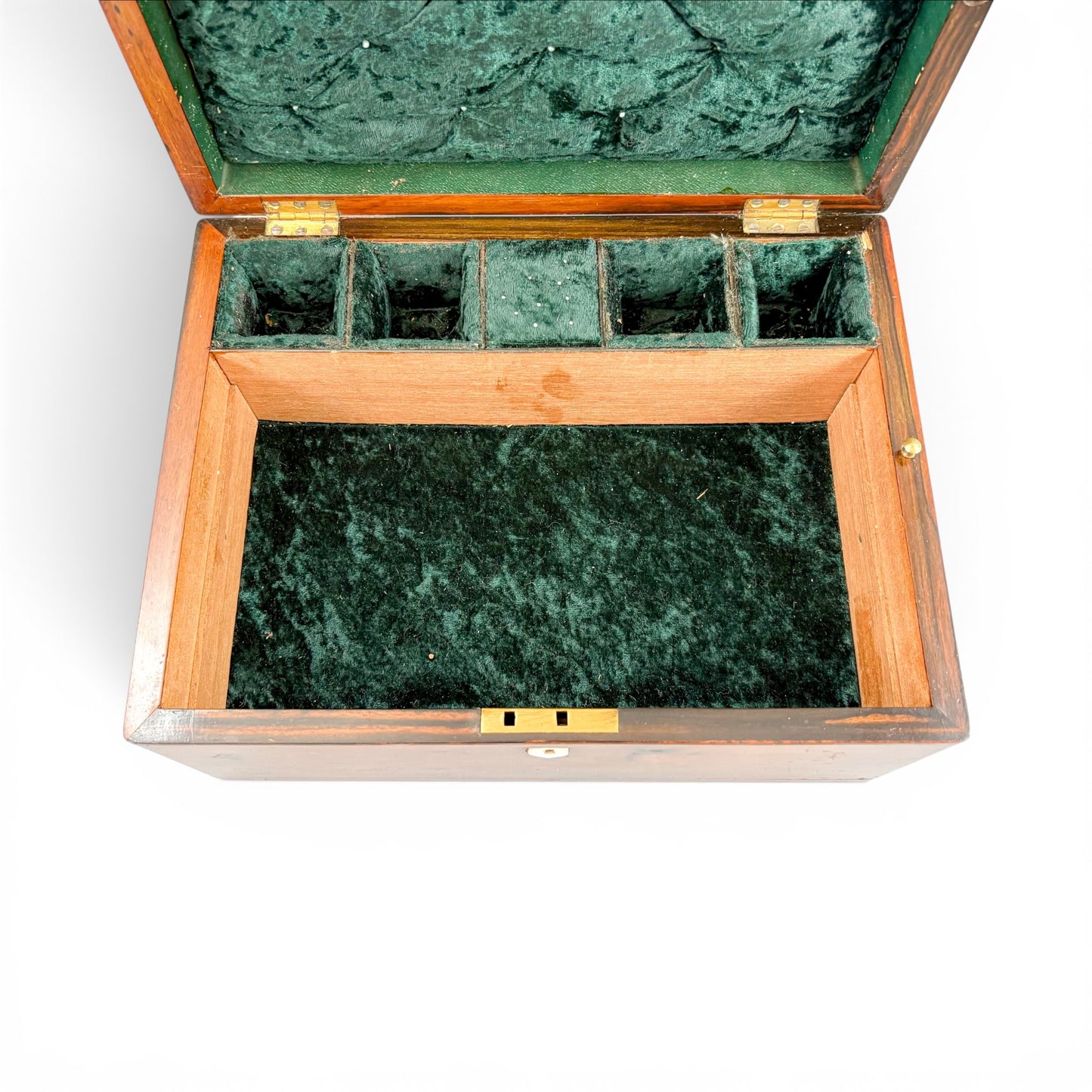 Victorian burr walnut fitted vanity box with secret mirror and drawer